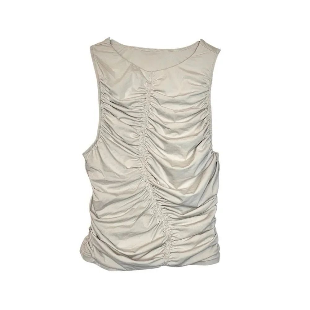 Garage Ruched Sleeveless Stretch Light Taupe Tank Top XS